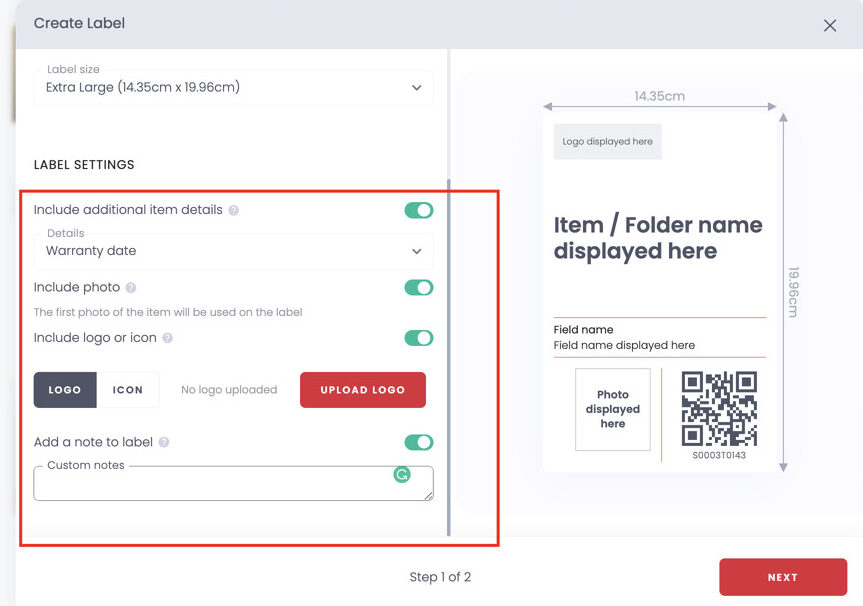 A barcode is customized within Sortly.