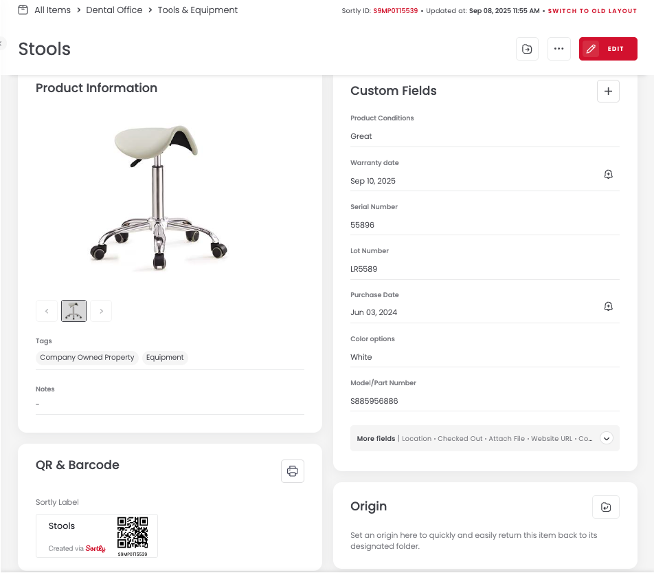 An asset tagging system with a QR code added.