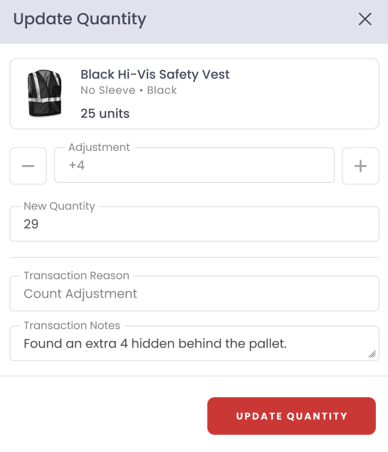 Update Quantity in Sortly stock counts