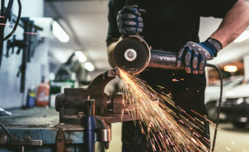 A man using an angle grinder